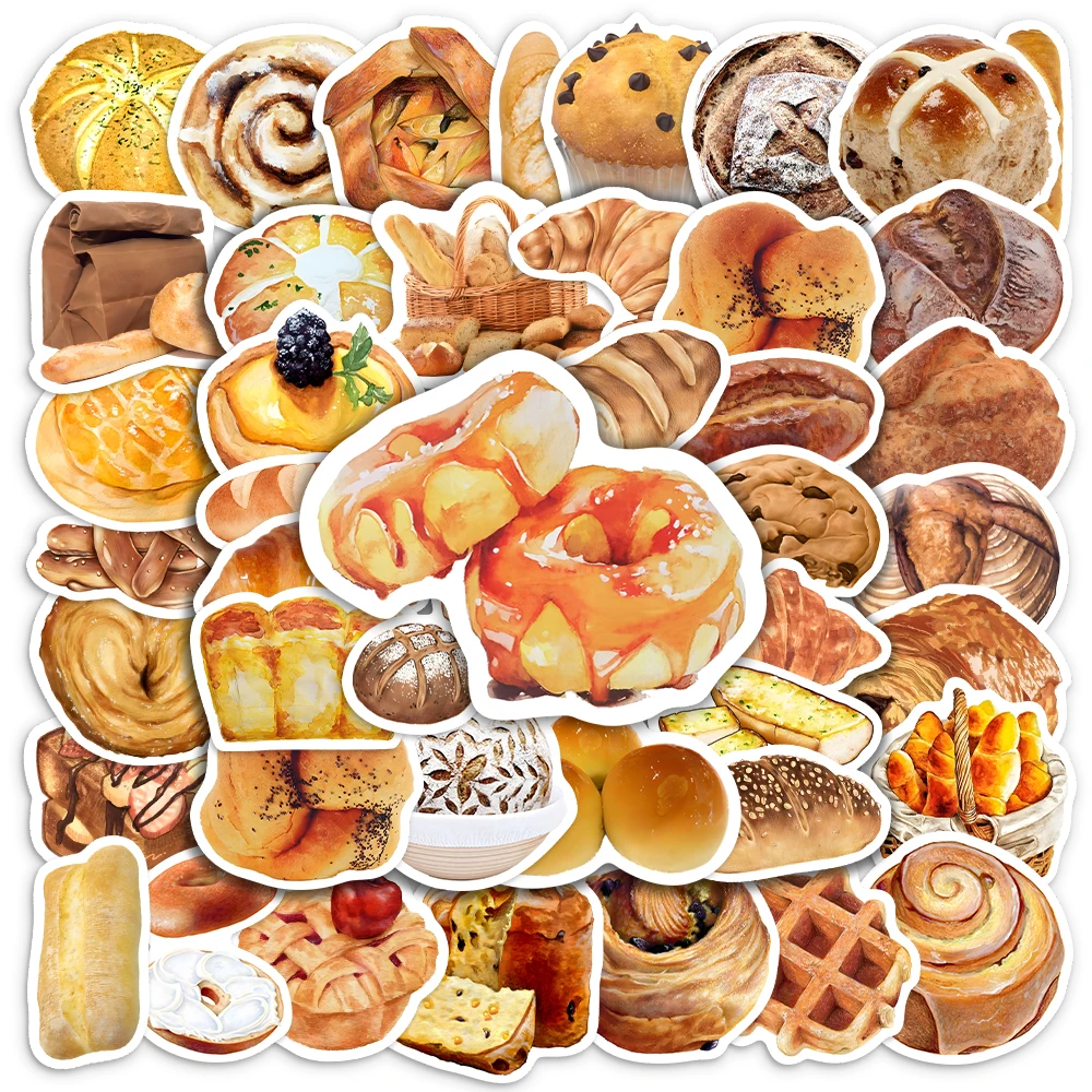 10/25/50PCS Creative Cute Yummy Bread Food Scrapbooking Stickers DIY Skateboard Laptop Luggage Cup Bike Motorcycle Phone PVC