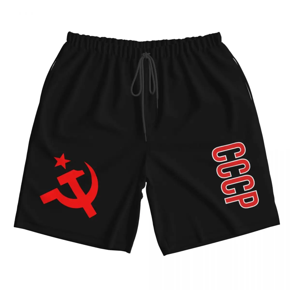 Drawstring Waist USSR Sports Shorts Hammer Sickle Star Soviet Symbol CCCP Text Print Unisex Travel Beach Jogger Casual Shorts