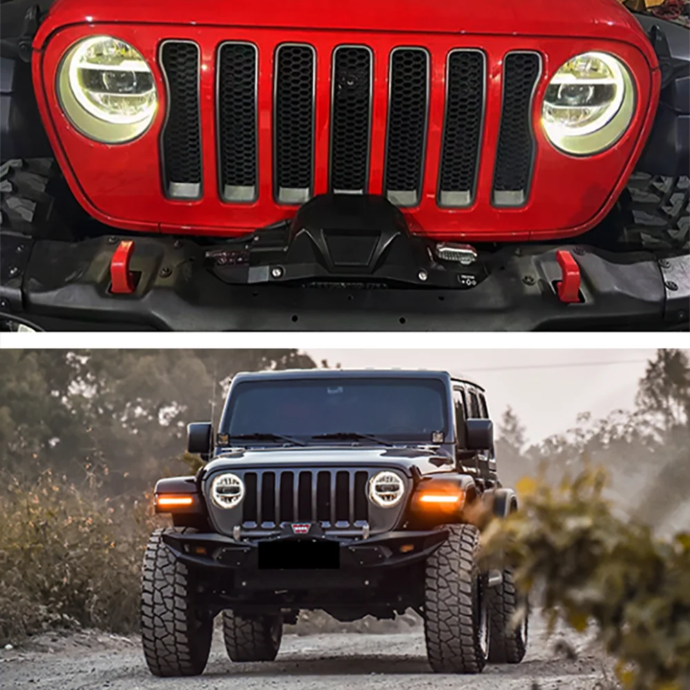 Lantsun JL1092 LED Headlight with White Ring for Jeep for Wrangler JL2018+ Aluminum Alloy Round Headlamp 1-pair Hi/Lo Beam