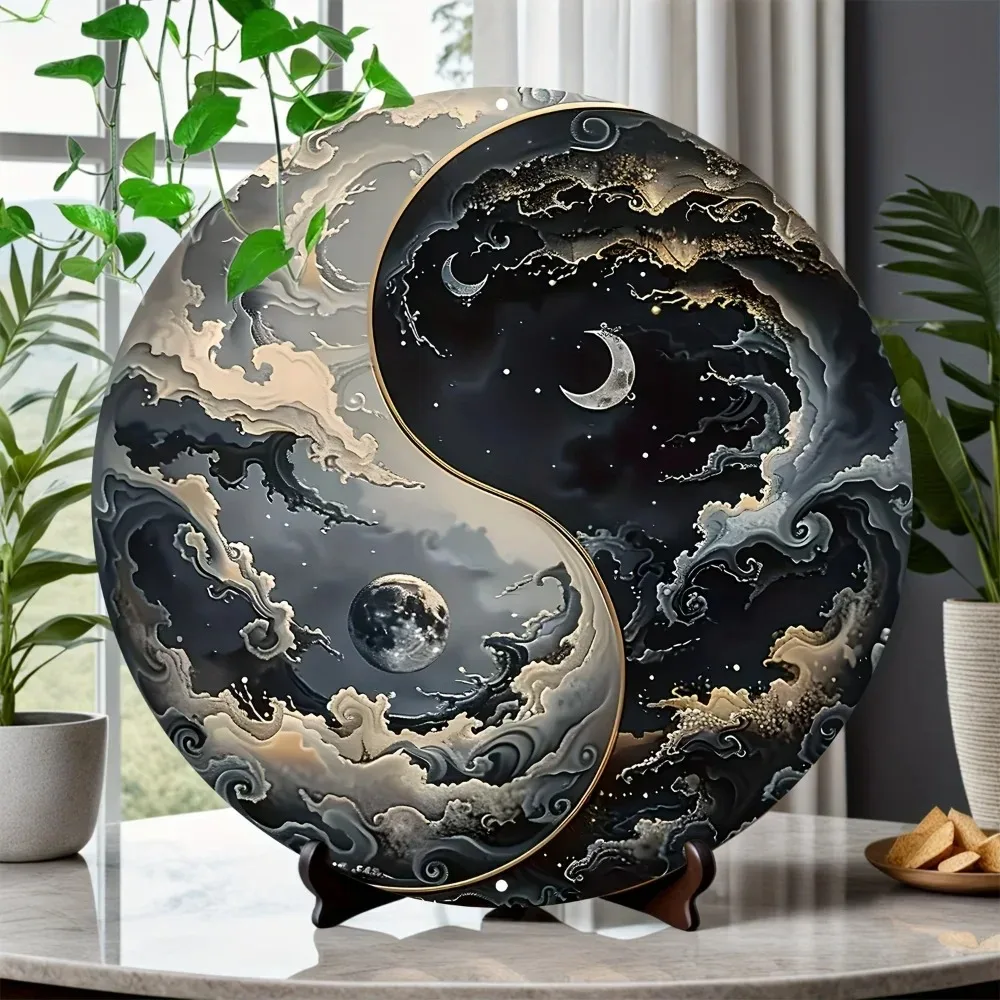 OrientalAura 1pc Yin Yang Bagua Aluminum Sign - 8 Inch Round HD Printed Metal Decor - Weather Resistant for Home