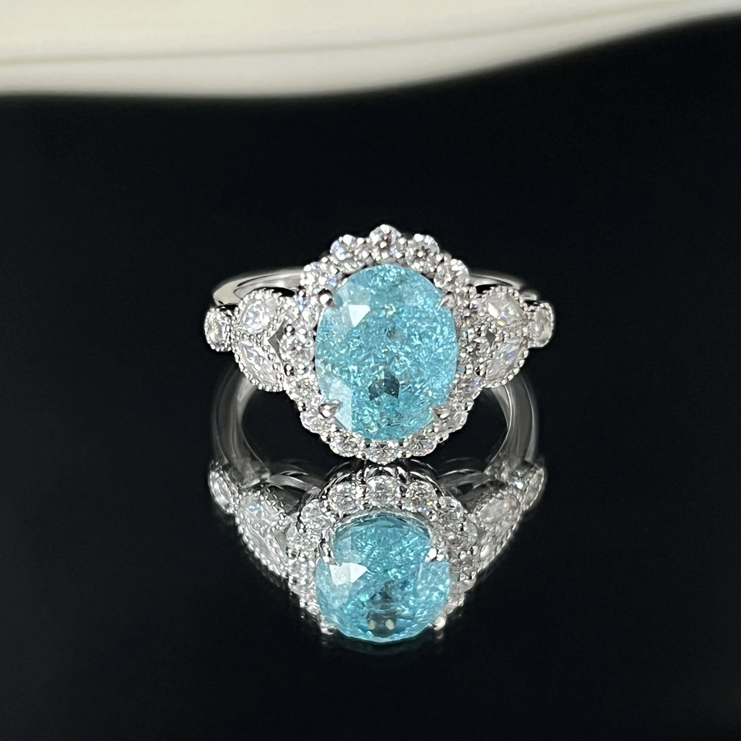 S925 Silver 5.1 Carat Cultured Paraíba Ice Cubes, Luxurious Handcrafted Inlay Ring.