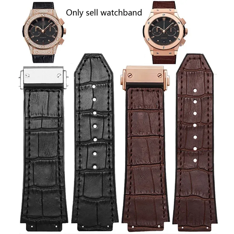 Echtes Leder Schwarz Braun Uhrenzubehör Armband für Hublot Big Bang Serie …