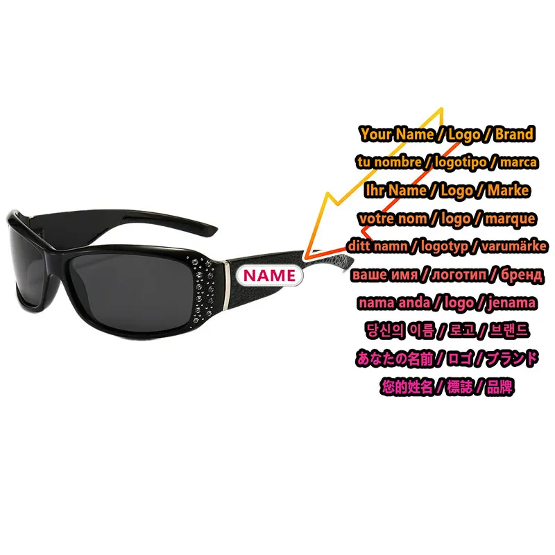 Custom Logo Luxury Rhinestone Sunglasses Women Retro Polarized Designer Shades Fashion Diamond Cat Eye Sun Glasses