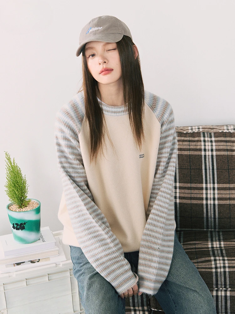 

Pullover Sweater RoundNeck Adult Color Gradient Patchwork Top Warm Loose National Fashion Couple Spring and Autumn Raglan Sleeve