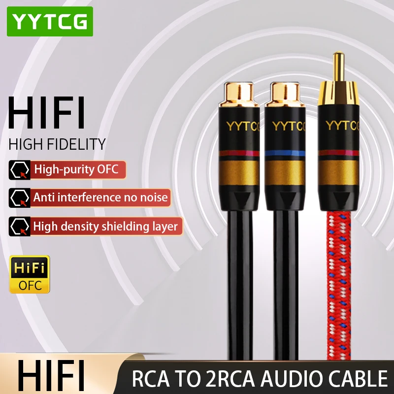 YYTCG Hifi RCA to 2RCA Cable High-performance Premium Hi-Fi Audio Cable 1RCA to 2RCA Interconnect Cable