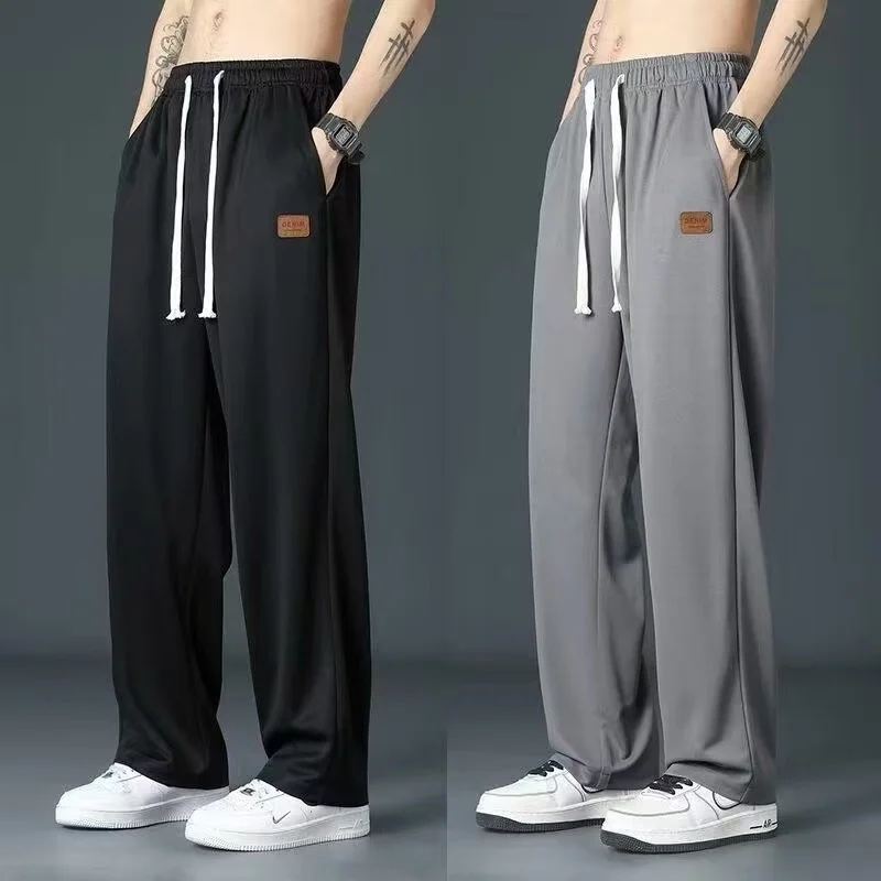 Men's Summer Casual Ice Silk Pants Thin Quick Dry Wide Leg Sports Loose Drape Straight Cut Polyester Fiber Cool Breeze Breath...