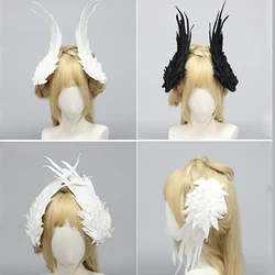 Black Devil Wings Cosplay Accessories Lolita Anime Angel Wing Feather Embroidery Headdress Halloween Party Costumes Hair Props
