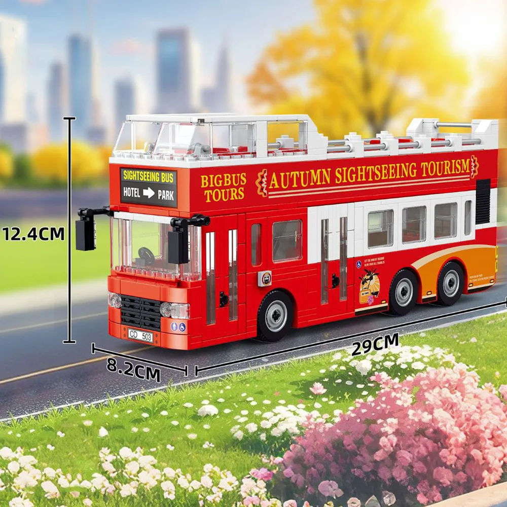 Ide Klasik Kota Perjalanan Kendaraan Blok Bangunan Model Bus Tingkat Set Koleksi Mainan Bata Konstruksi untuk Hadiah Anak-anak