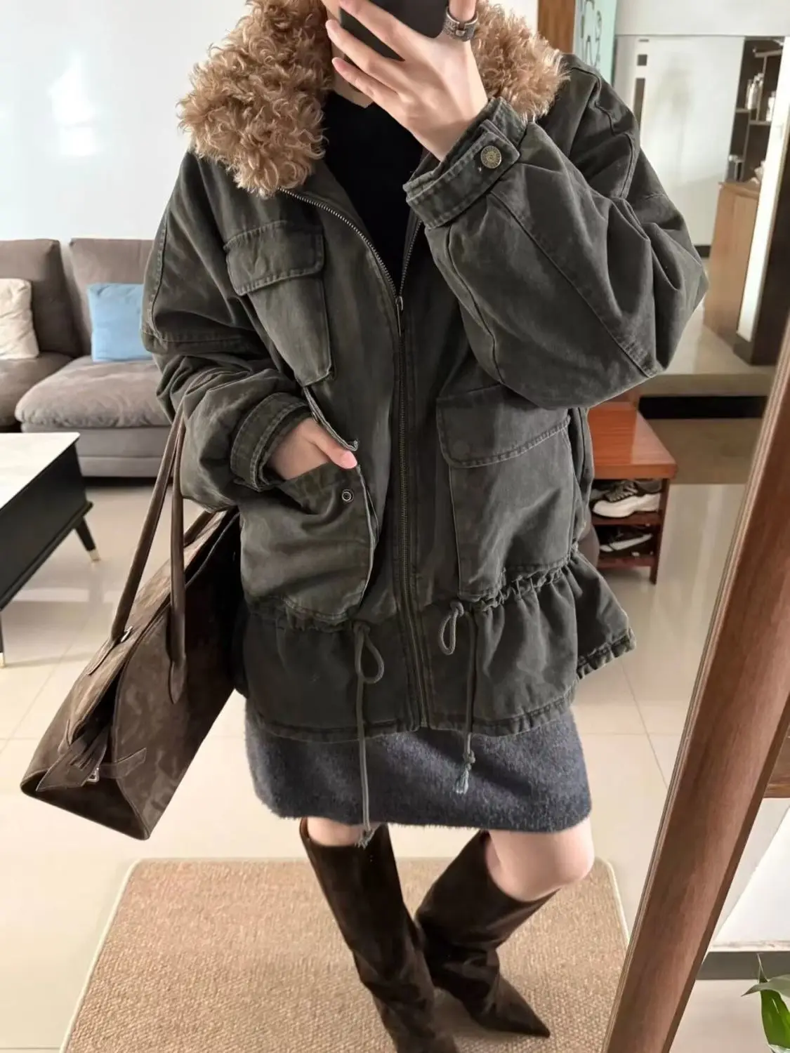 Thickened PieTo Overcome Women's Loose Leisure Warm Tooling Wind-padded Jacket Autumn and Winter Versatile Cotton-padded Jacket