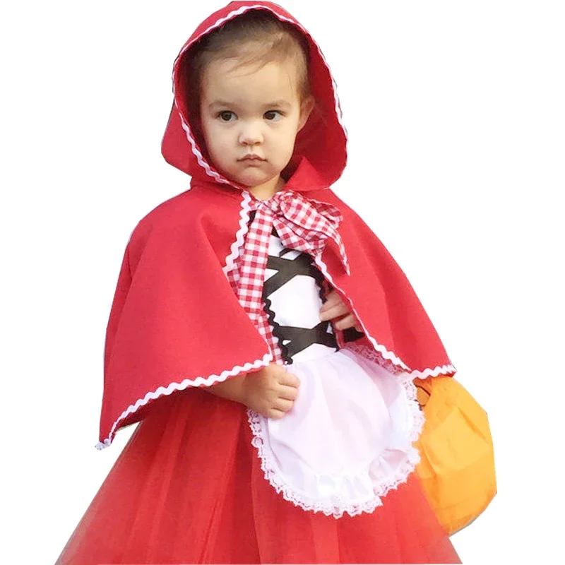 2025 Caperucita Roja para niñas Disfraz de Halloween Disfraz de Caperucita Roja Vestido de bebé con capa
