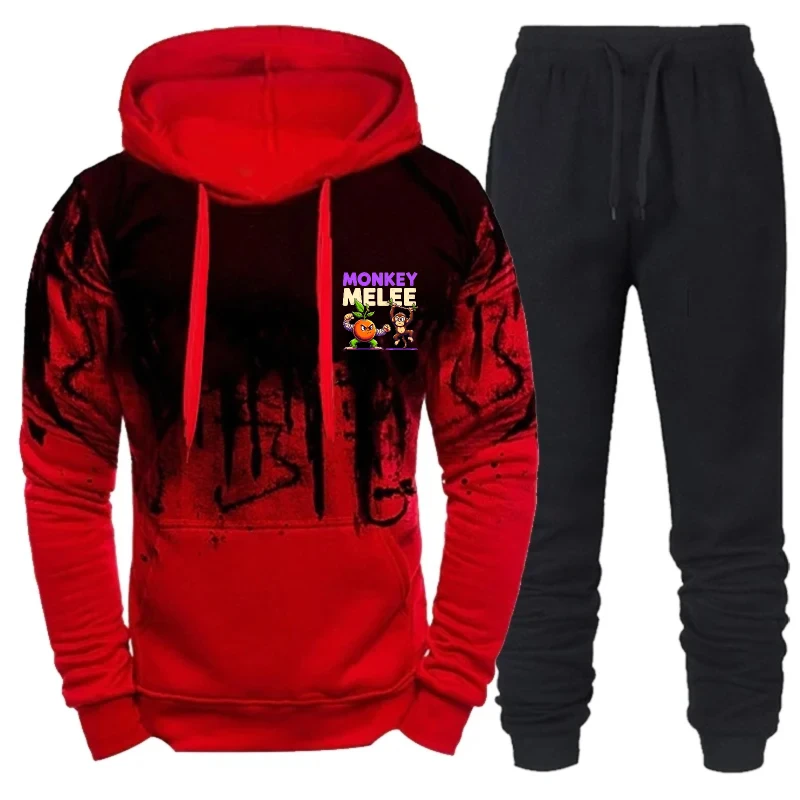 Moletom com capuz masculino preto cinza macacoelee conjunto de moletom estampado casual roupas esportivas para uso diário e atividades físicas