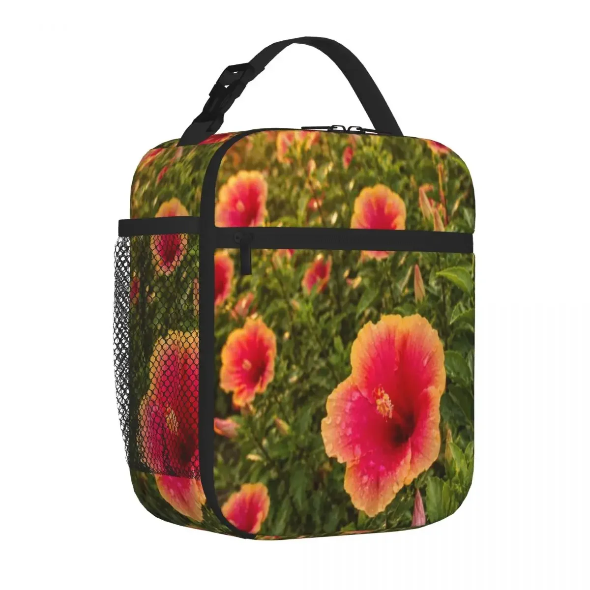 Hot Sale Tropical Hibiscus Garden In Golden Light Cute Carry Lunch Bag Office Daily Insulated Lunch Bag