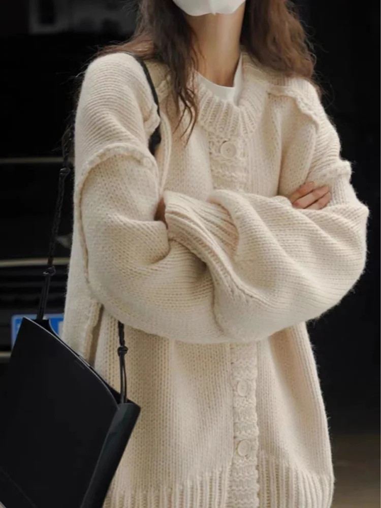 Осень-зима, повседневный свободный кардиган, свитер, женский новый модный однобортный свитер, пальто, элегантная офисная женская зимняя одежда