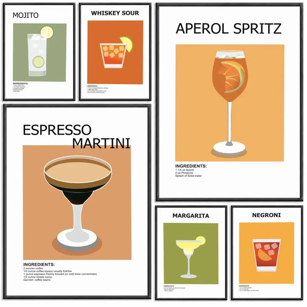 art Cocktail Bar Drinking Poster Modern PP Paper Wall Decorative for Cafe Office Bar Home Wall Decor Gift