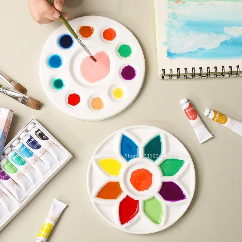 

Portable Ceramic Palette Round Flower Multi-grid Palette Paint Tray Gouache Watercolor Paint Painting Art Supplies