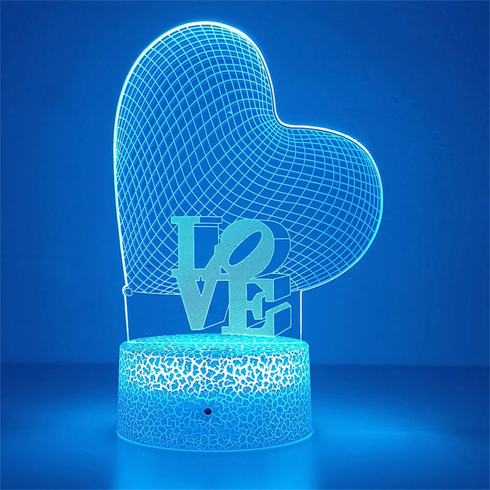 Heart 3D Acrylic Kids Bedside Table Lamp LED I Love You 16 Colors Touch Night Light Girlfriend Valentine\'s Day Birthday Gift