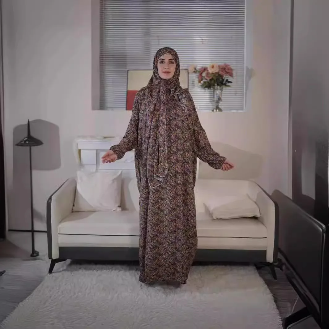 

Muslim Abaya Women's Prayer Garment Flower Hijabs Jibab Turkey African Worship Robe with Cap Islam Arab Kaftan Dress Ramadan