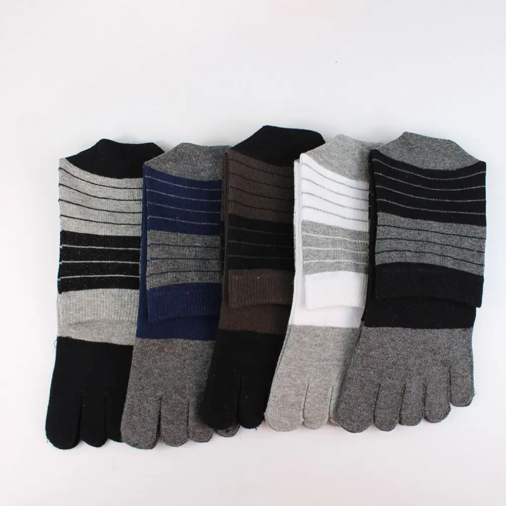 Fashion Deodorant Comfortable Simple Middle Tube Casual Socks With Toes Stripe Hosiery Five Finger Socks Man Socks