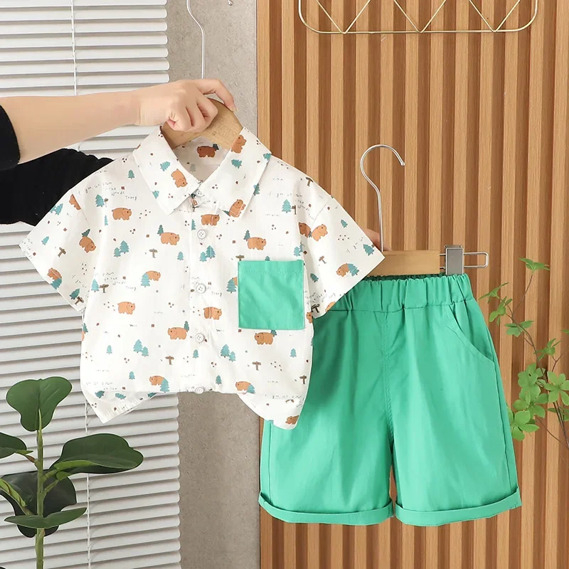 

New Summer Baby Clothes Suit Children Cartoon Shirt Shorts 2Pcs/Sets Kids Boys Clothing Toddler Casual Costume Infant Tracksuits