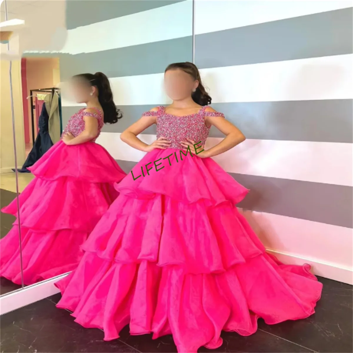 Robe de reconstitution historique rose avec bretelles en organza perlées pour filles, robe de princesse à col, robe de soirée d'anniversaire pour enfants, robes de Rhpour adolescents