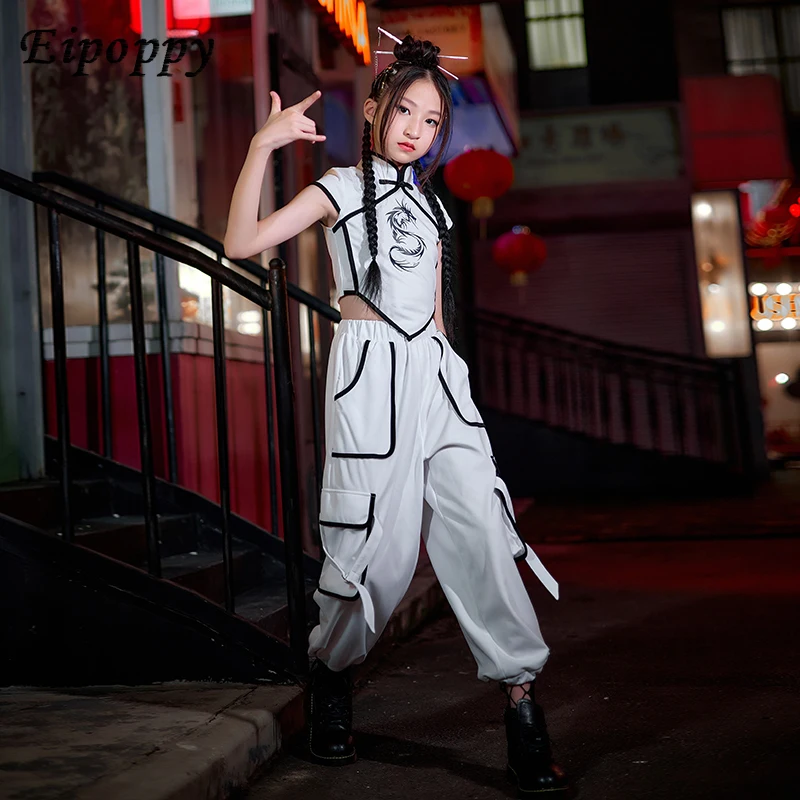 ชุดคอสตูมสำหรับเด็กสไตล์ฮิปฮอปสไตล์ฮิปฮอปของผู้หญิงชุดสำหรับชุดจีนเต้นแจ๊ส