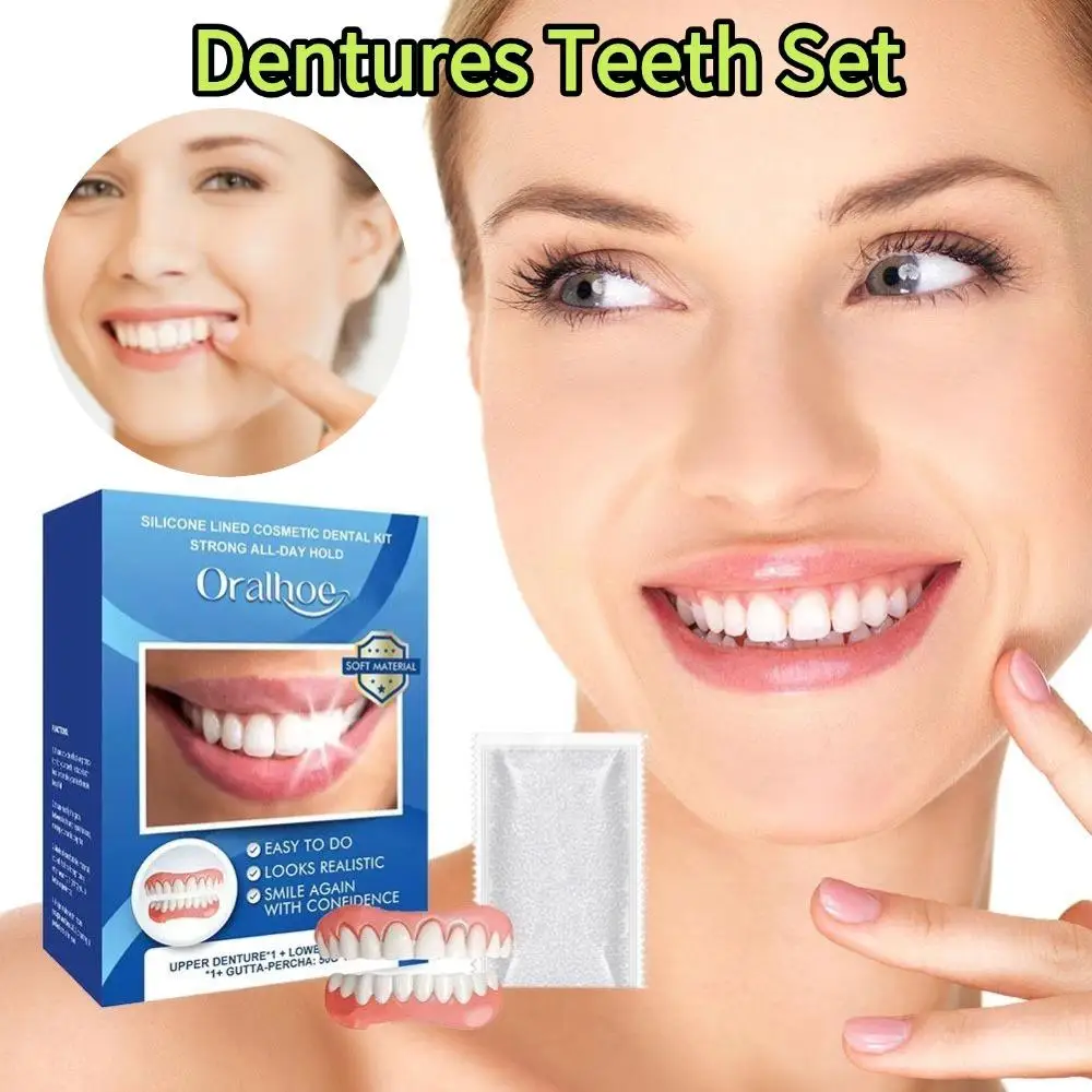 Cosmetic Dentures Teeth Set Silicone Lined Snap On Fake Teeth Fake Braces Decorate Gaps Enhance Aesthetic Oral Care Cosmetic