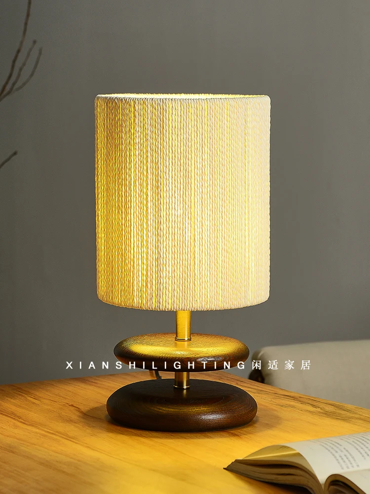 Solid wood table lamp Japanese bedside bedroom atmosphere design artistic creativity retro night light