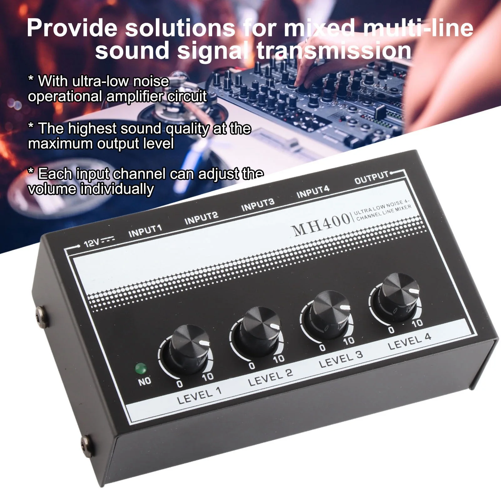 

4‑Channel Line Mixer 4‑Channel Line Mixer Metal Ultra Low Noise Hub Microphone Audio Equipment MH400 Audio Equipment