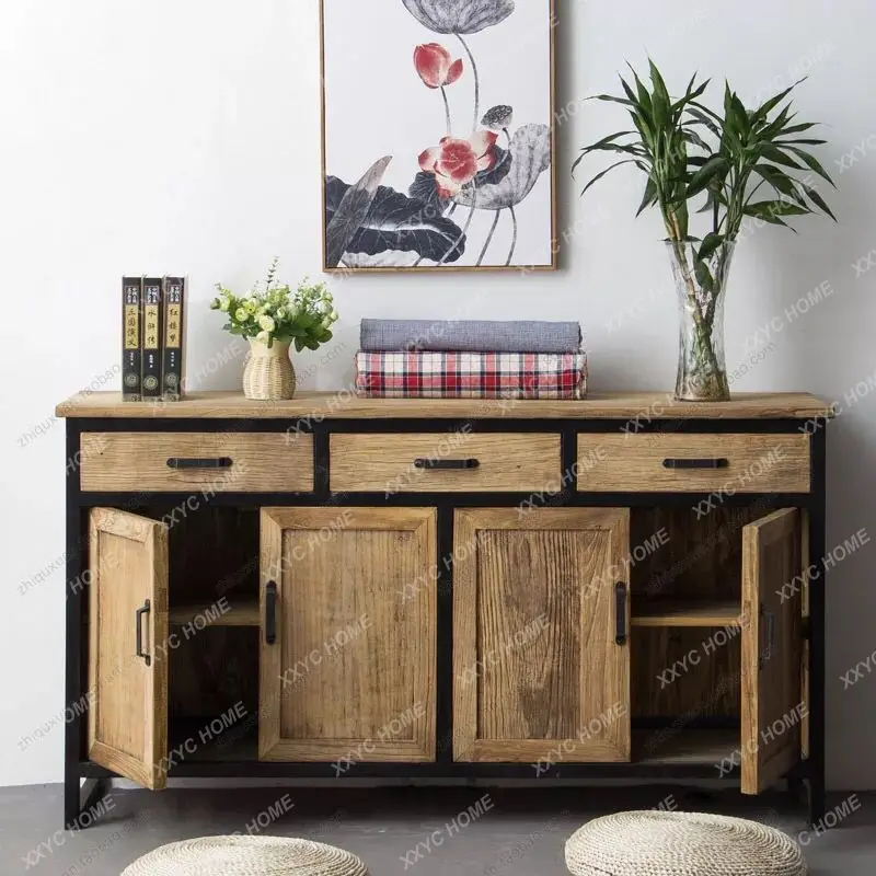

L porch cabinet industrial style wrought iron storage cabinet locker solid wood retro drawer type