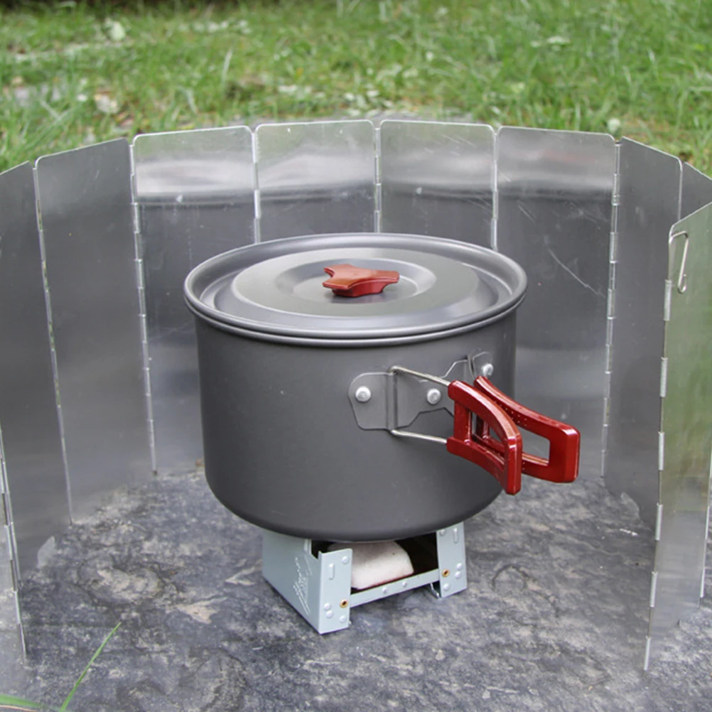 

9pcs Camping Wind Shield Foldable Aluminium Alloy Wind Shield with Cloth Bag for Barbecue Outdoor Camping Picnic (Silver)