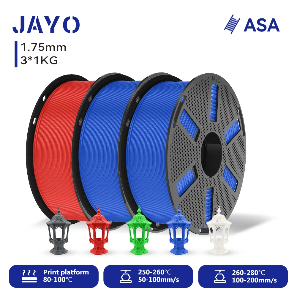 JAYO 3KG 3D-Filament ASA 1,75mm Hitze- und Witterungsbeständiges ASA 3D-Drucker-Filament Perfekt für den Druck von Funktionsteilen für den Außenbereich