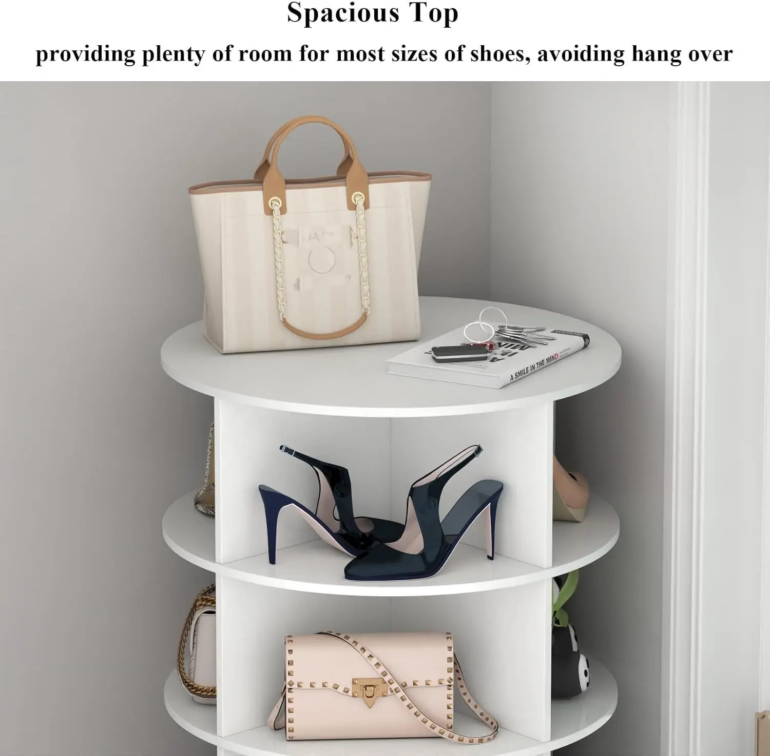 6 Tier Rotating Shoe Rack Tower 360° Spinning Free Standing Revolving Organizer Entryway Living Room Bedroom Hallway, Customized