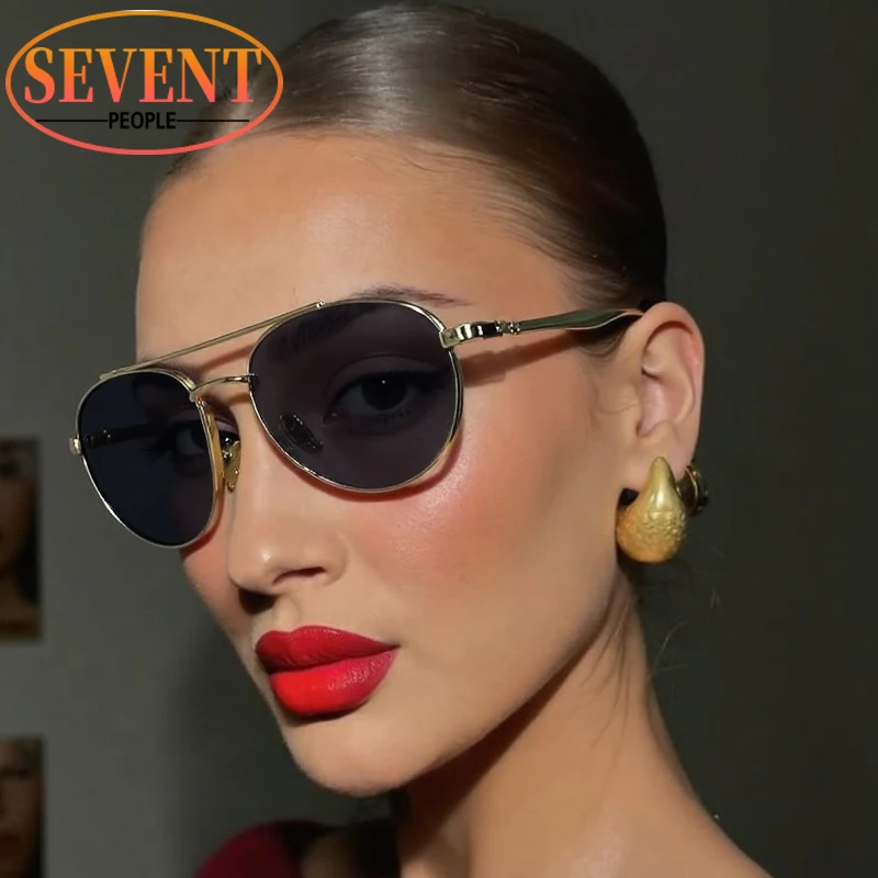 

Vintage Pilot Punk Sunglasses Women 2025 Luxury Brand Fashion Steampunk Outdoor Oval Sun Glasses Trendy Metal Frame Shades UV400