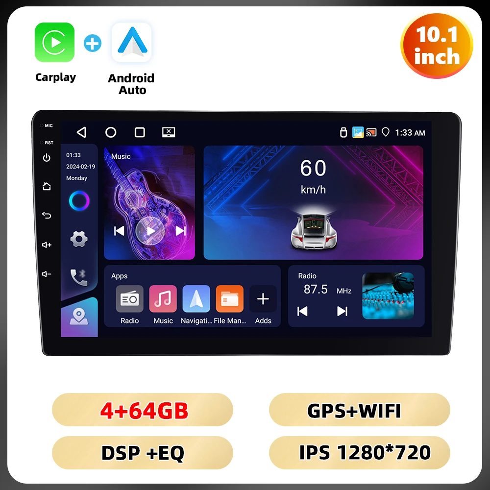 Podofo 4 + 64G 7 ''/9''/10.1 '''Autoradio Universele Android Multimedia Speler Wifi Gps Navigatie Carplay Android Auto Dsp Auto Audio