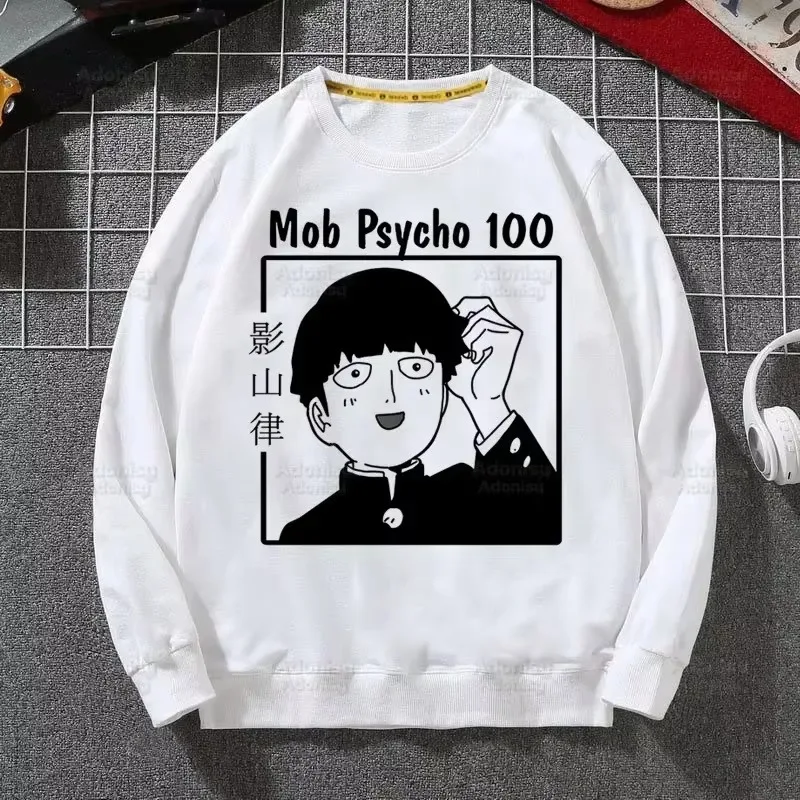 الغوغاء النفسي 100 Shigeo Kageyama موضة الرجال هوديس ربيع الخريف الرجال عادية الأبيض هوديس واحد أنيمي مانغا البلوز القمم