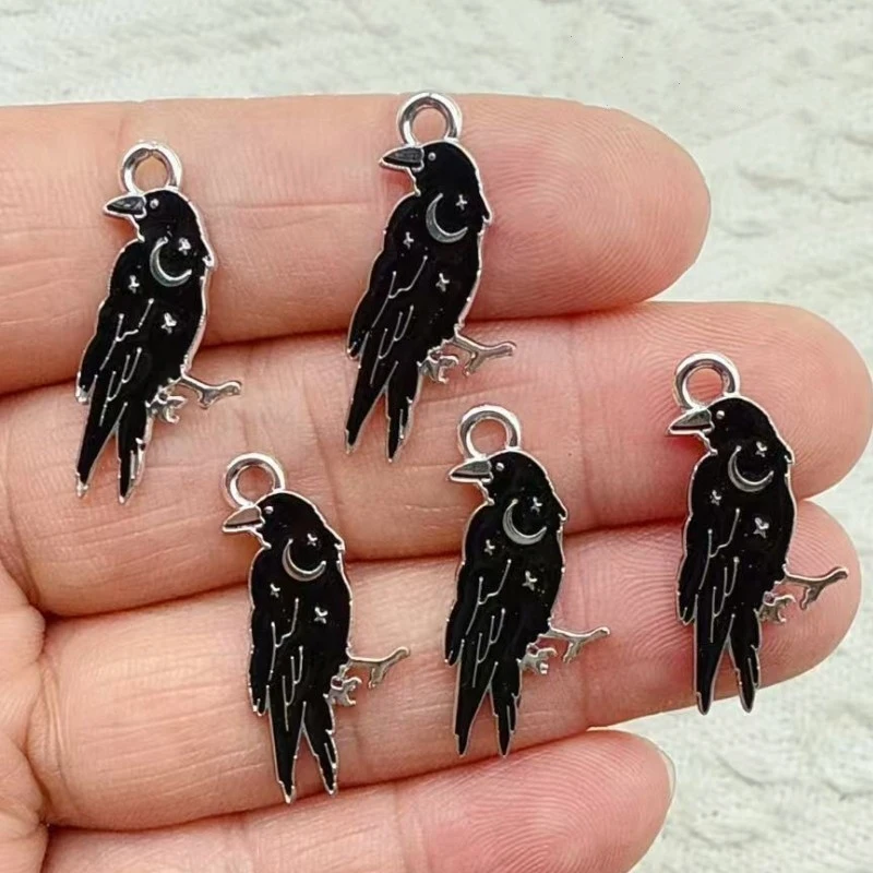 5Pieces Black Gothic Style Alloy silver Raven Star Moon Phase Tombstone Handmade Enamel Death Style Party Pendant DIYPendant