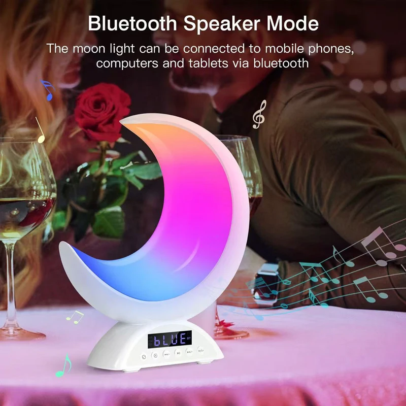 Moon Light Clock Alarm Clock RGB Scene Music Color Change Bluetooth Speaker Light Touch Dimming Portable Light