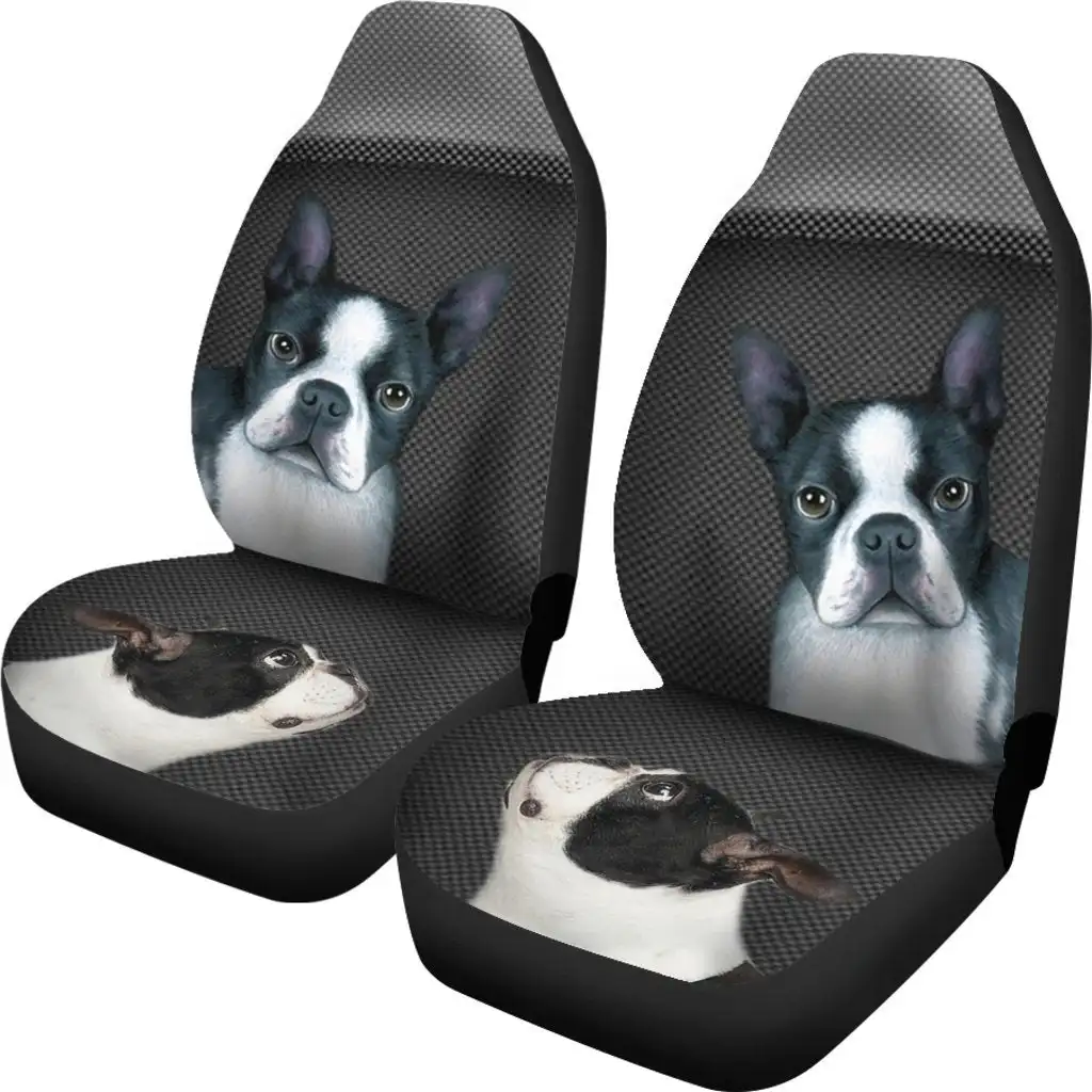 Cute Boston Terrier Print Car Seat Covers Set 2 Pc, Car Accessories Seat Cover