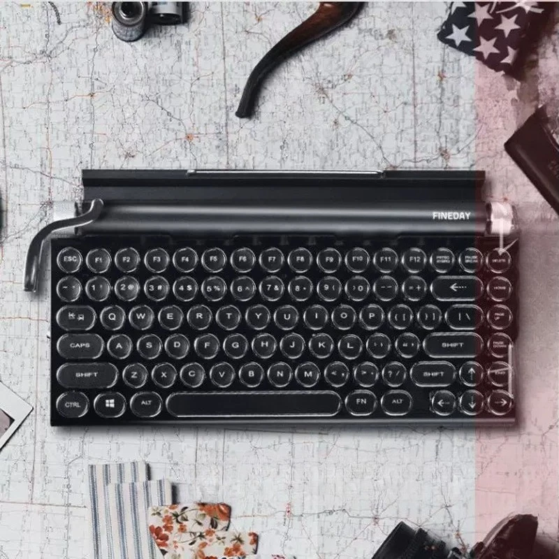 Steampunk Typewriter Style Dual Mode Mechanical Keyboard Wireless Bluetooth Gaming Keyboard For Computer Tablet Office Typing