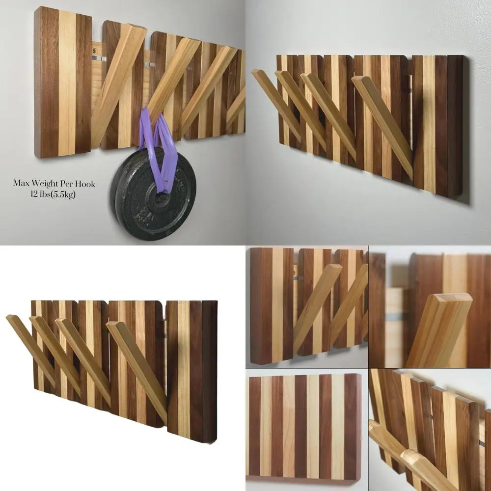 

Настенная вешалка для одежды в стиле Mid-Century Modern с 4 выдвижными крючками, отделка из натурального дерева и орехового шпона