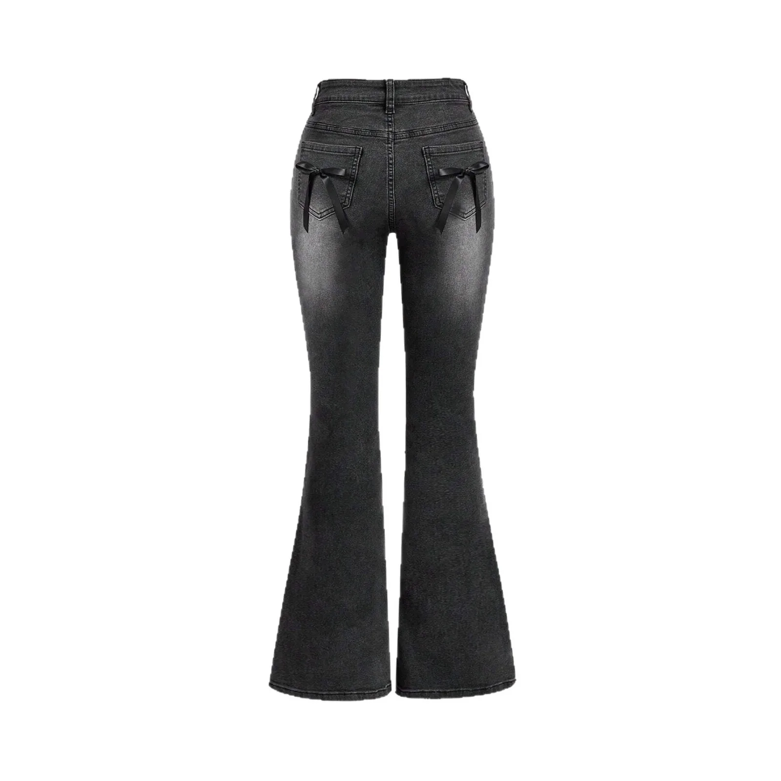 الجينز Bootcut السراويل النساء الدنيم ميدي الخصر المتعثرة جيوب القوس سليم صالح بنطلون سيدة نحيل بانت الخريف 2025 الشارع الشهير