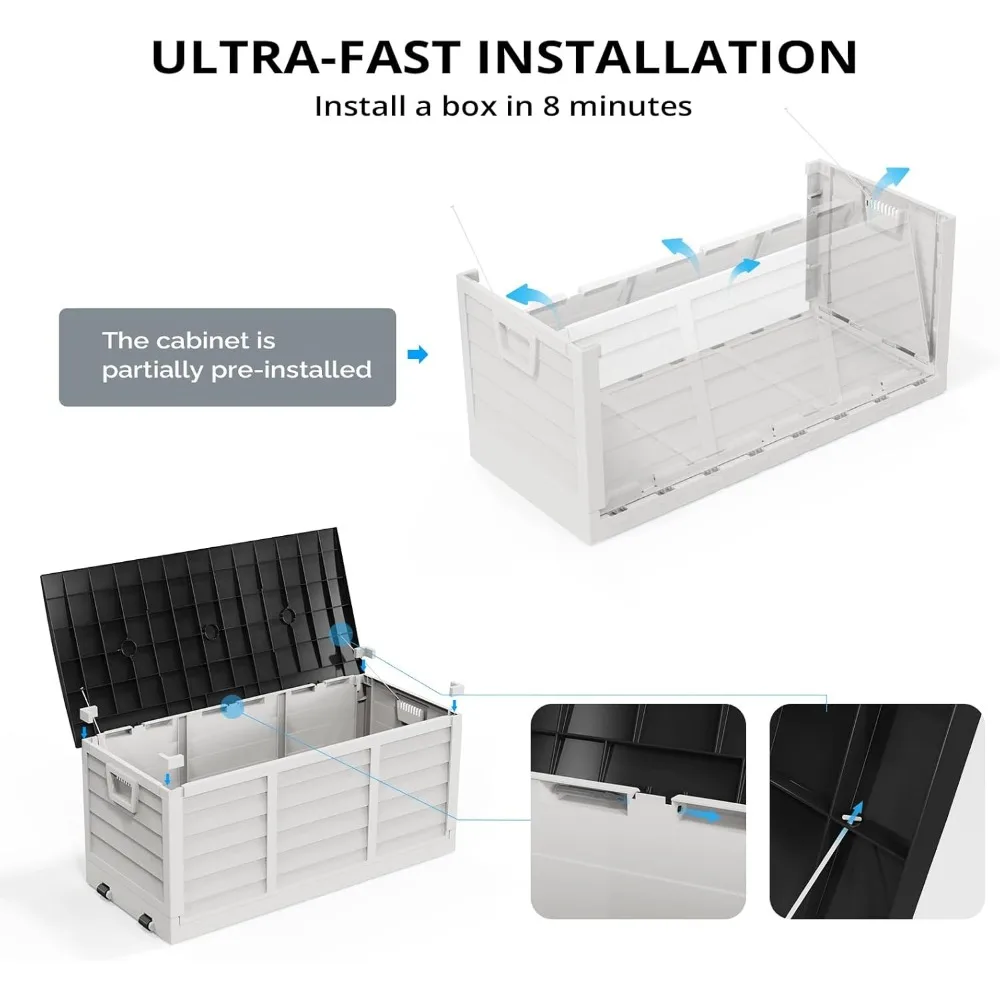 حاوية تخزين خارجية قابلة للطي سعة 75 جالونًا، صندوق بلاستيكي للحديقة وحمام السباحة، حل تخزين أثاث الفناء الكبير