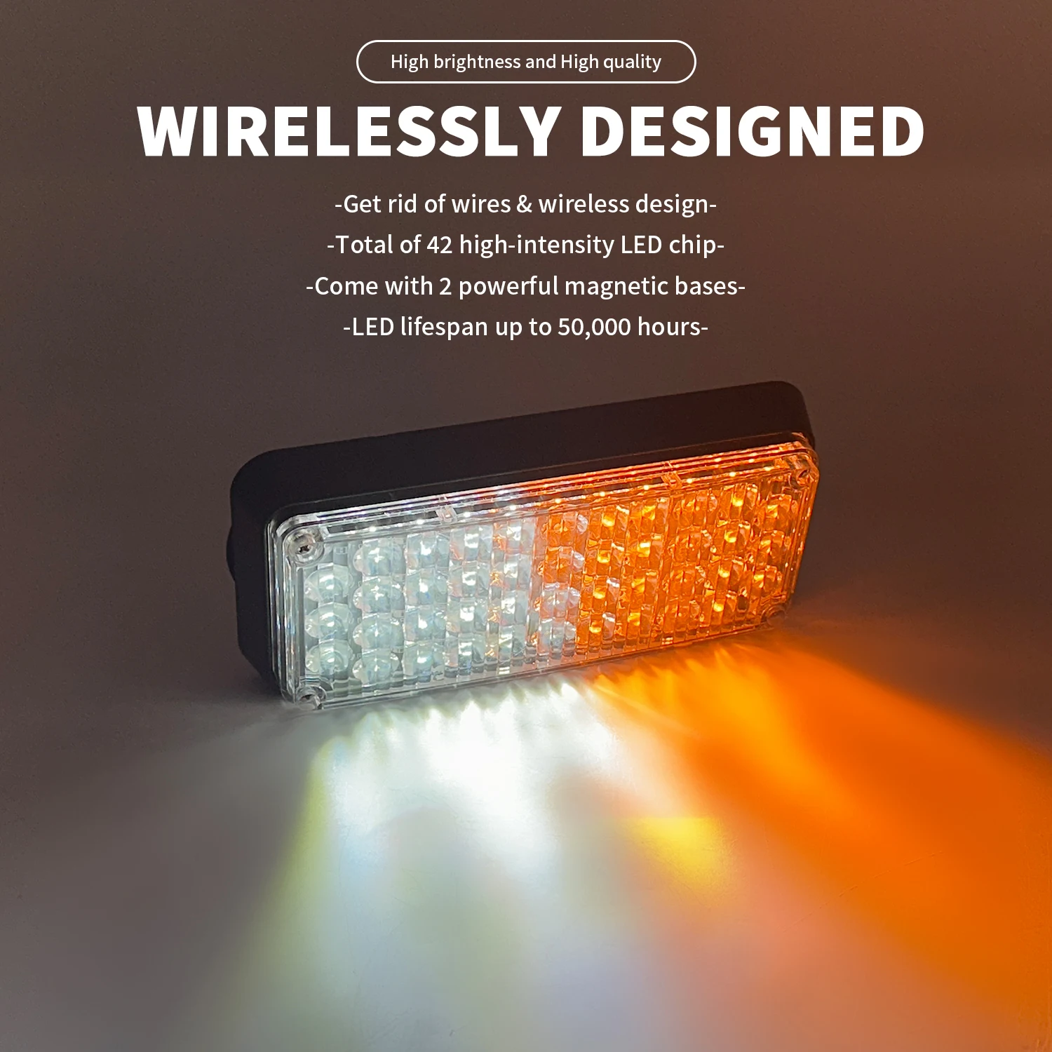 Wireless Magnetic LED Strobe Warning Light Amber White 42LED Emergency Flashing Signal Lamp Rechargeable Beacon Light for Car