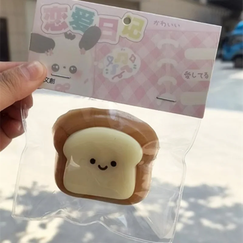 Kawaii Toast Cheese Mochi Soft Squeeze Slow Rebound Stress Relief Toy Smile Bread Slice Dessert Girl Birthday Gift Fidget Toy