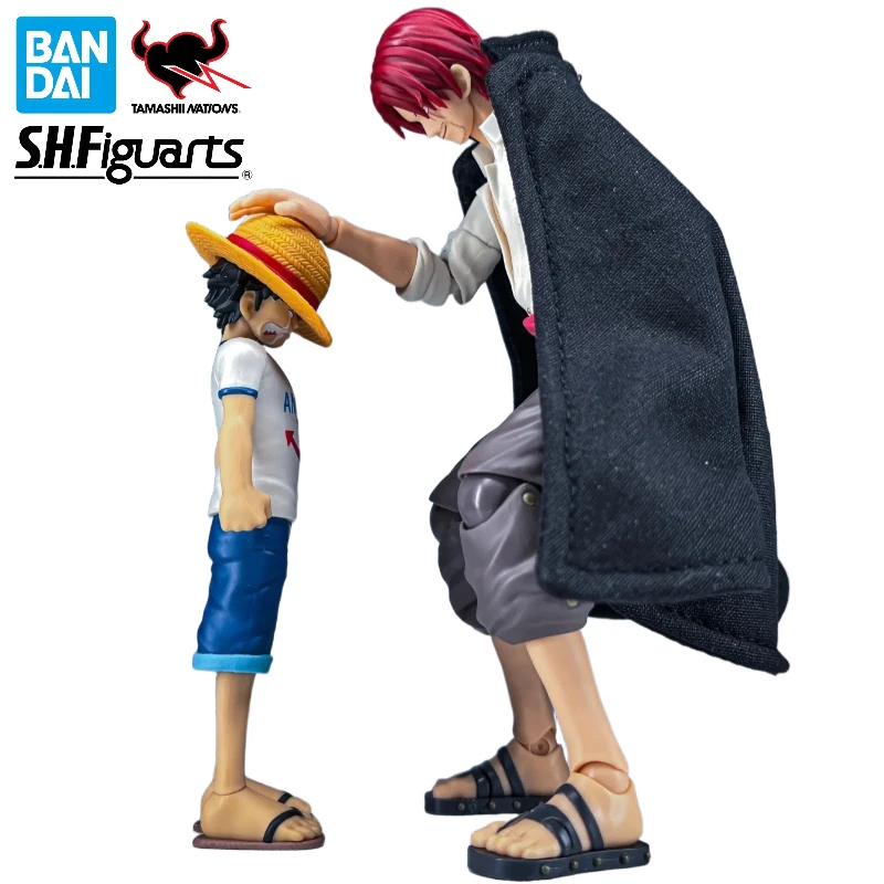 Set de Figuras Sh Figuarts de Bandai de One Piece: Shanks y Kid Luffy con Sombrero de Paja y Capa de Tela, Regalo para Fans, Original, en Stock