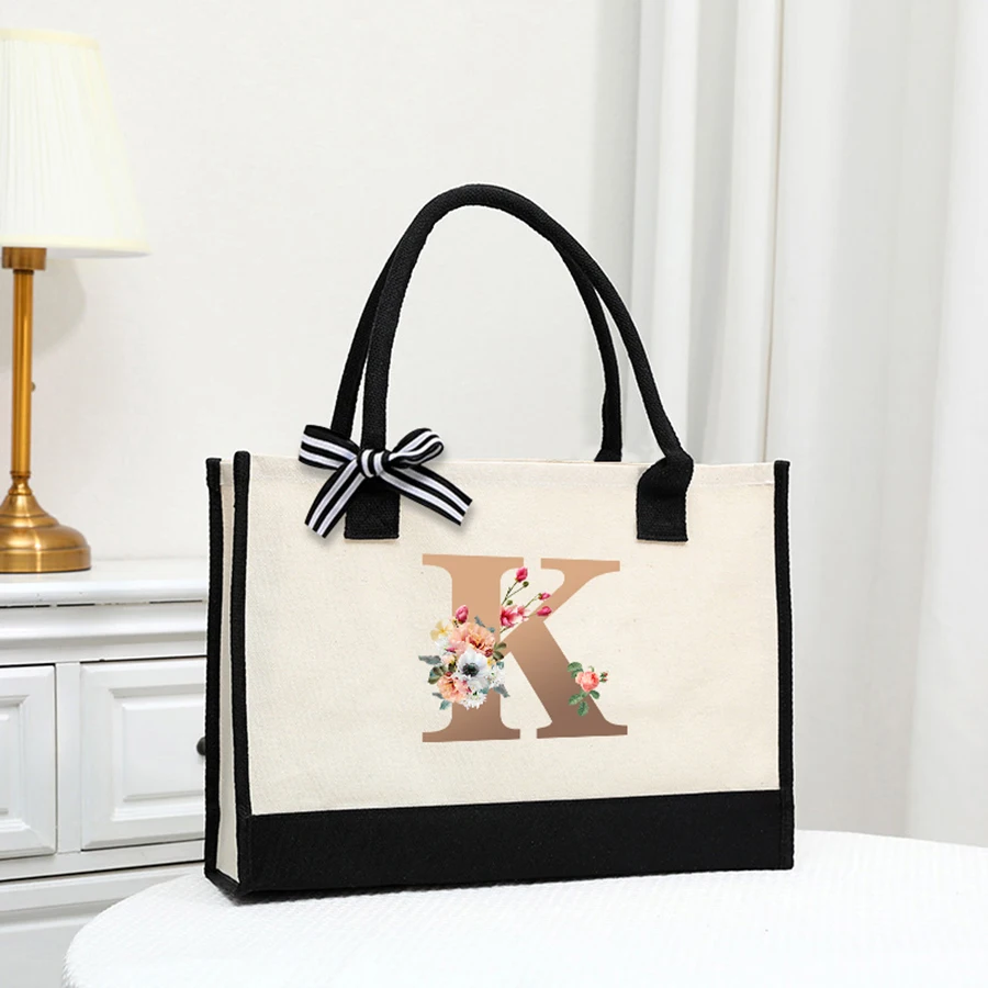 

New men's shoulder bag with alphabet print large canvas shoulder bag for lunch with bow ribbon decoration gift shopping