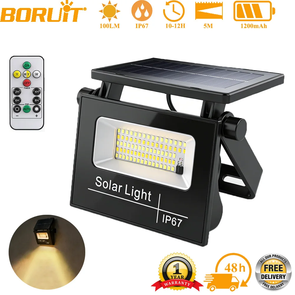 BORUiT Foldable portable solar floodlight LED Sensor Solar Wall Lamp IP67 Waterproof White/Warm Light for wall garden garage
