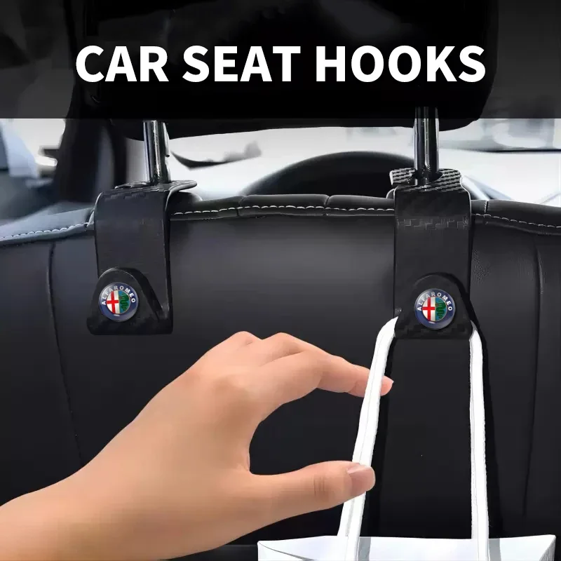 Carbon Fibre Car Rear Seat Hook Hanger Storage Organizer Hooks For Alfa Romeo Giulia Stelvio Giulietta 156 159 147 Mito Tonale