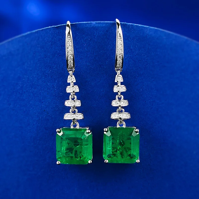 S925 sterling silver emerald cut 10 * 10mm full diamond luxury set retro square earrings and earrings are selling well