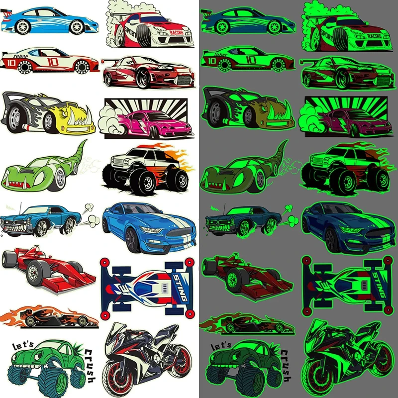 

12 Sheets Racing Car Luminous Night Tattoo Stickers Waterproof Temporary Tattoo Sticker